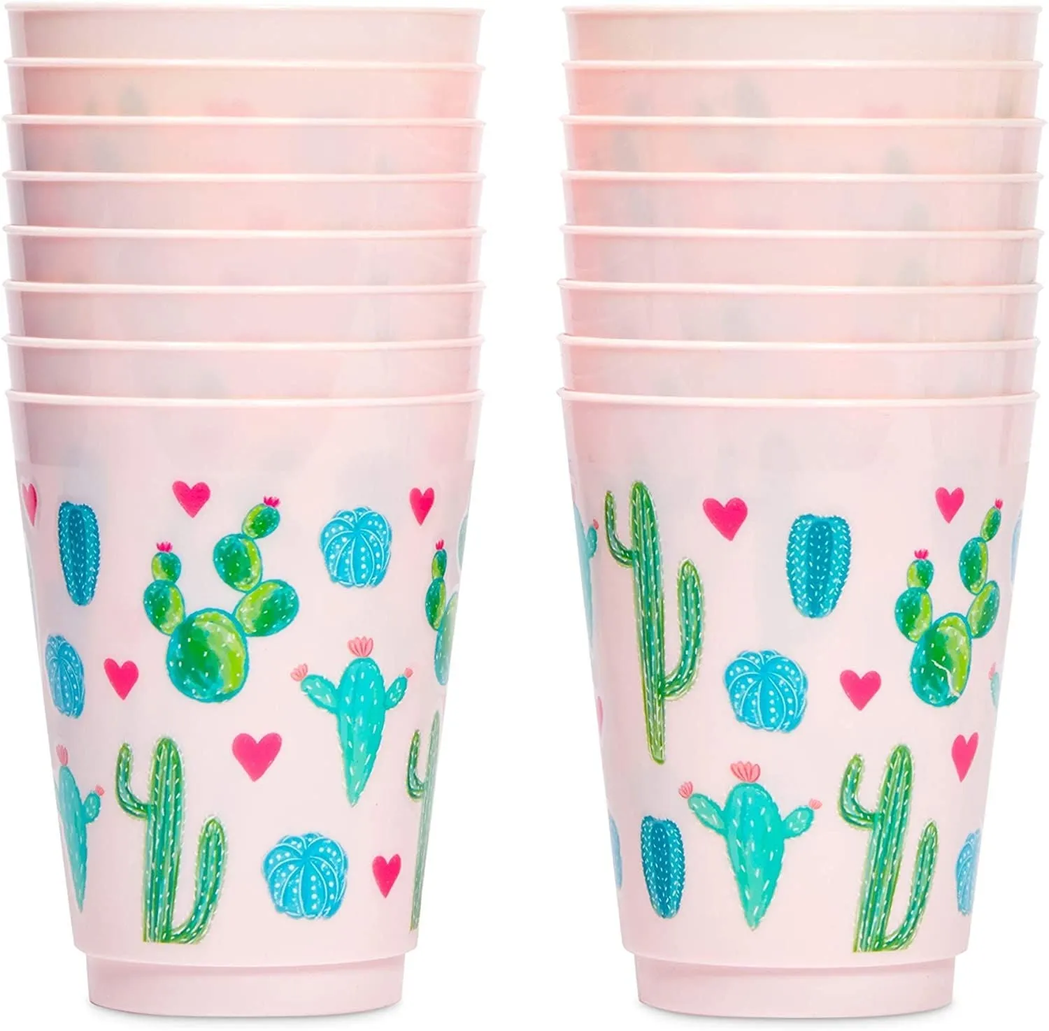 16 oz Plastic Cactus Tumbler Cups, Fiesta Party Supplies (Pink, 16 Pack)