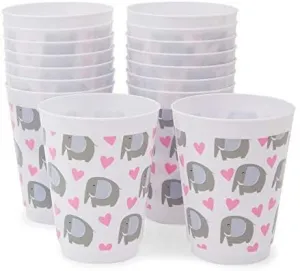 16 oz Plastic Tumbler Cups, Elephant Baby Shower Decorations for Girl (16 Pack)