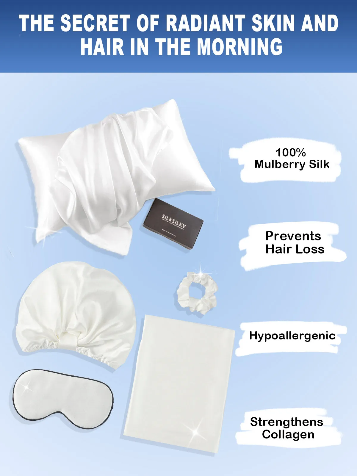 19Momme 4Pcs Set Silk Skin-Friendly Beauty Sleep Set (Envelope Pillowcase)