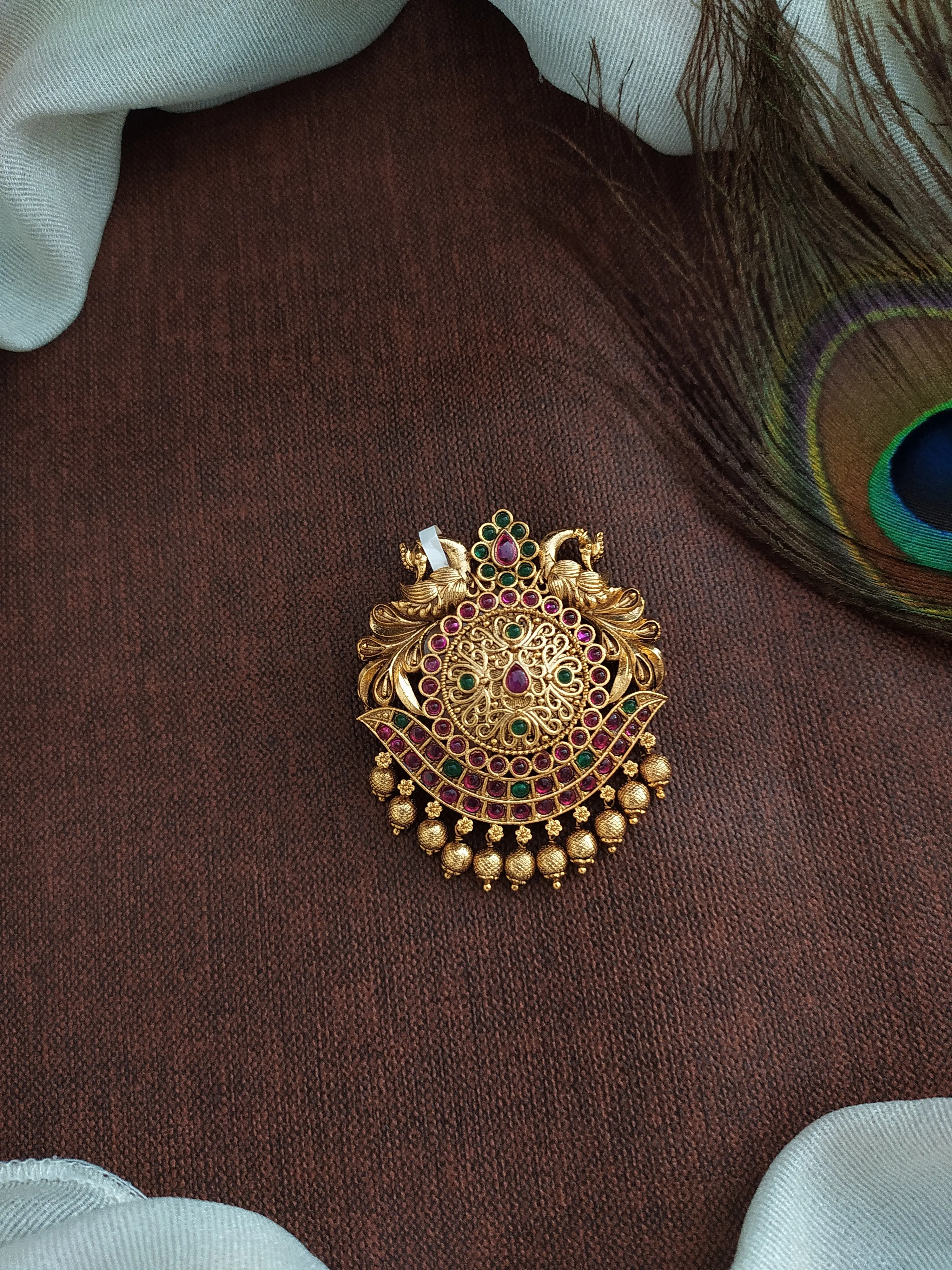 Antique Hair Brooch | Traditional Billa / Choti with Kemp and Green Stones