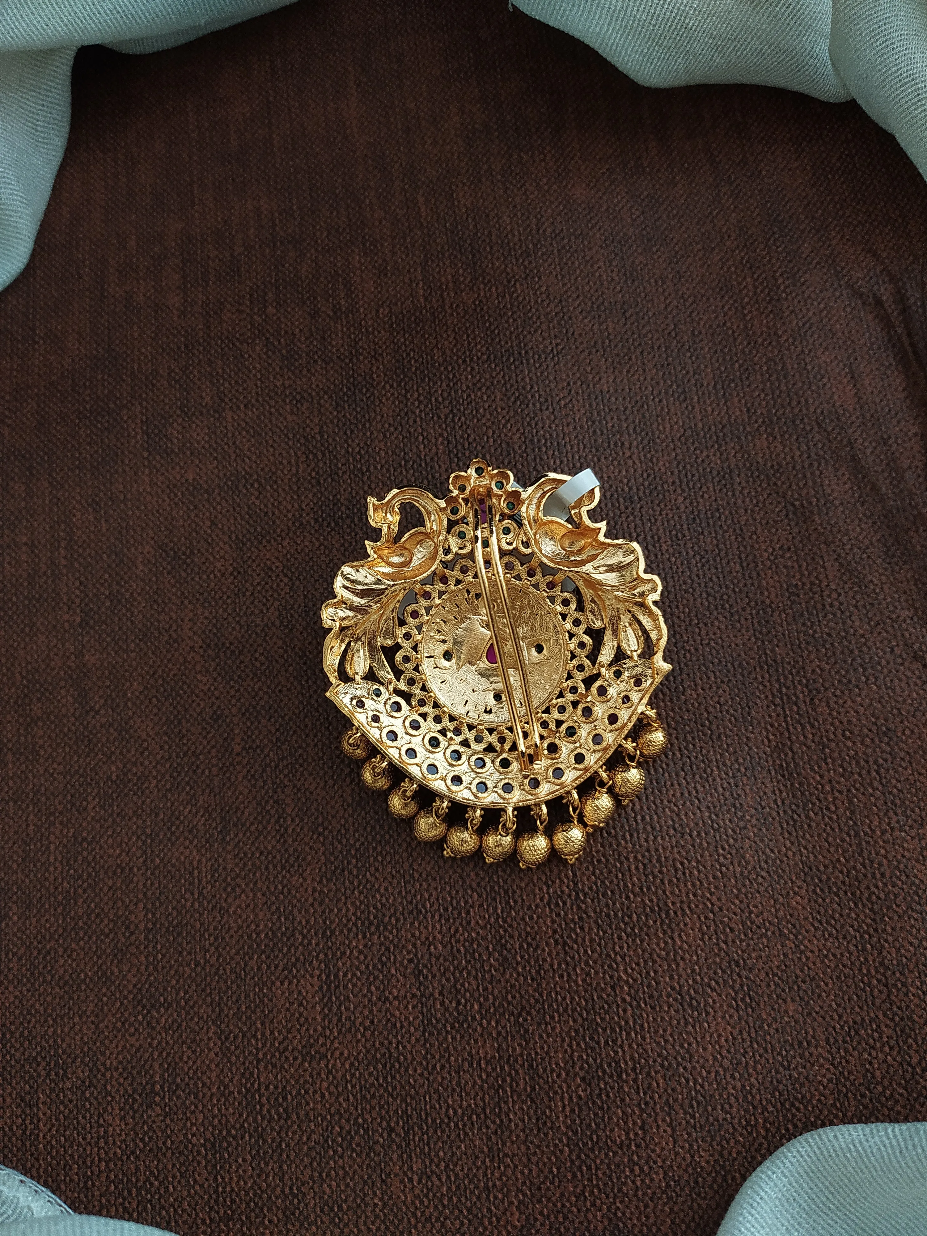 Antique Hair Brooch | Traditional Billa / Choti with Kemp and Green Stones