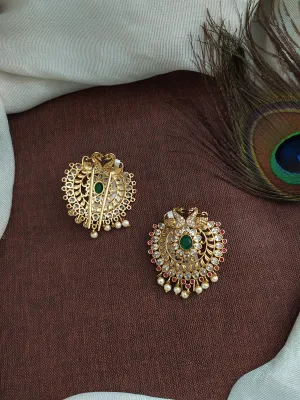 Antique Kemp Stones Peacock Design Hair Choti (Brooch, Billa)