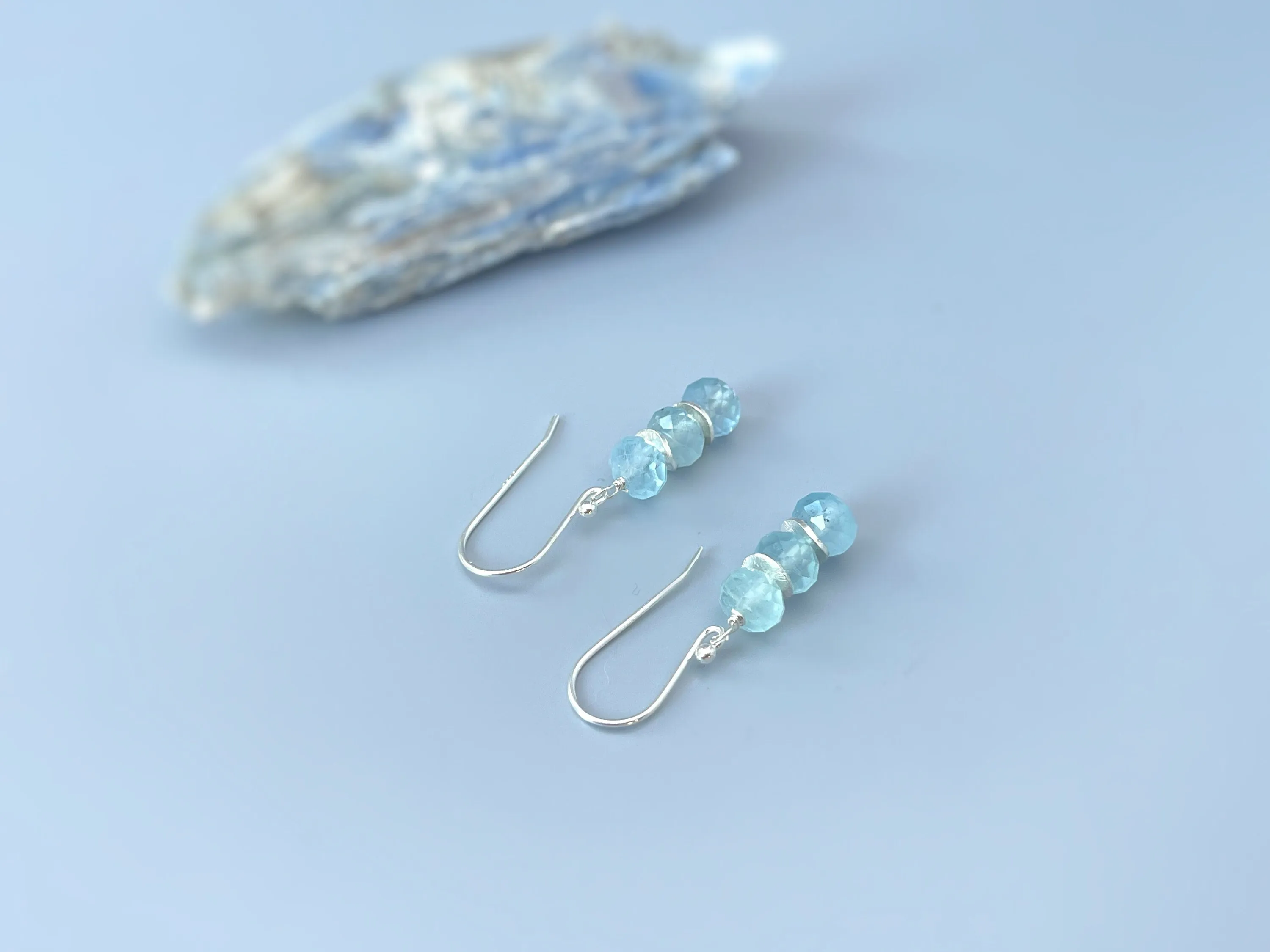 Aquamarine earrings dangle, Rose Gold