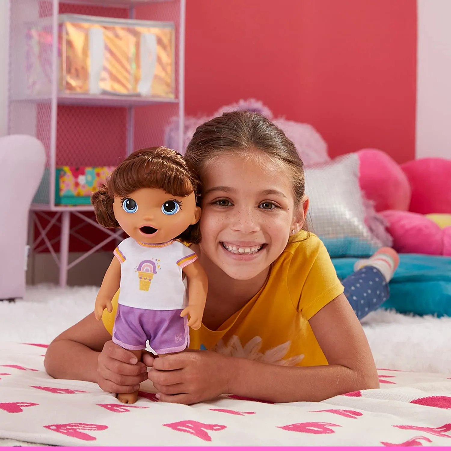 Baby Alive 12 Inch Roller Skate Brown Hair Doll, Eats and Poops Doll for Kids Ages 3 