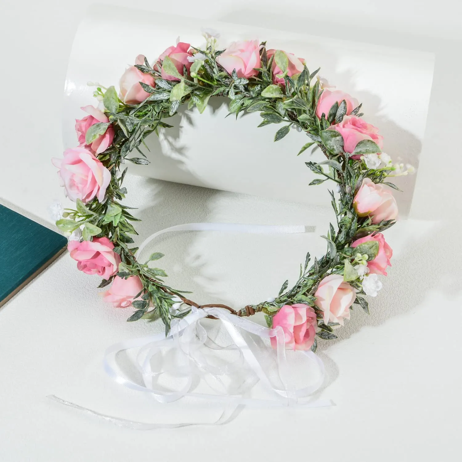 Baby Girls Flower Crown Headpiece Boho Little Wreaths for Weddings, Family Photography (Flower Red and White)