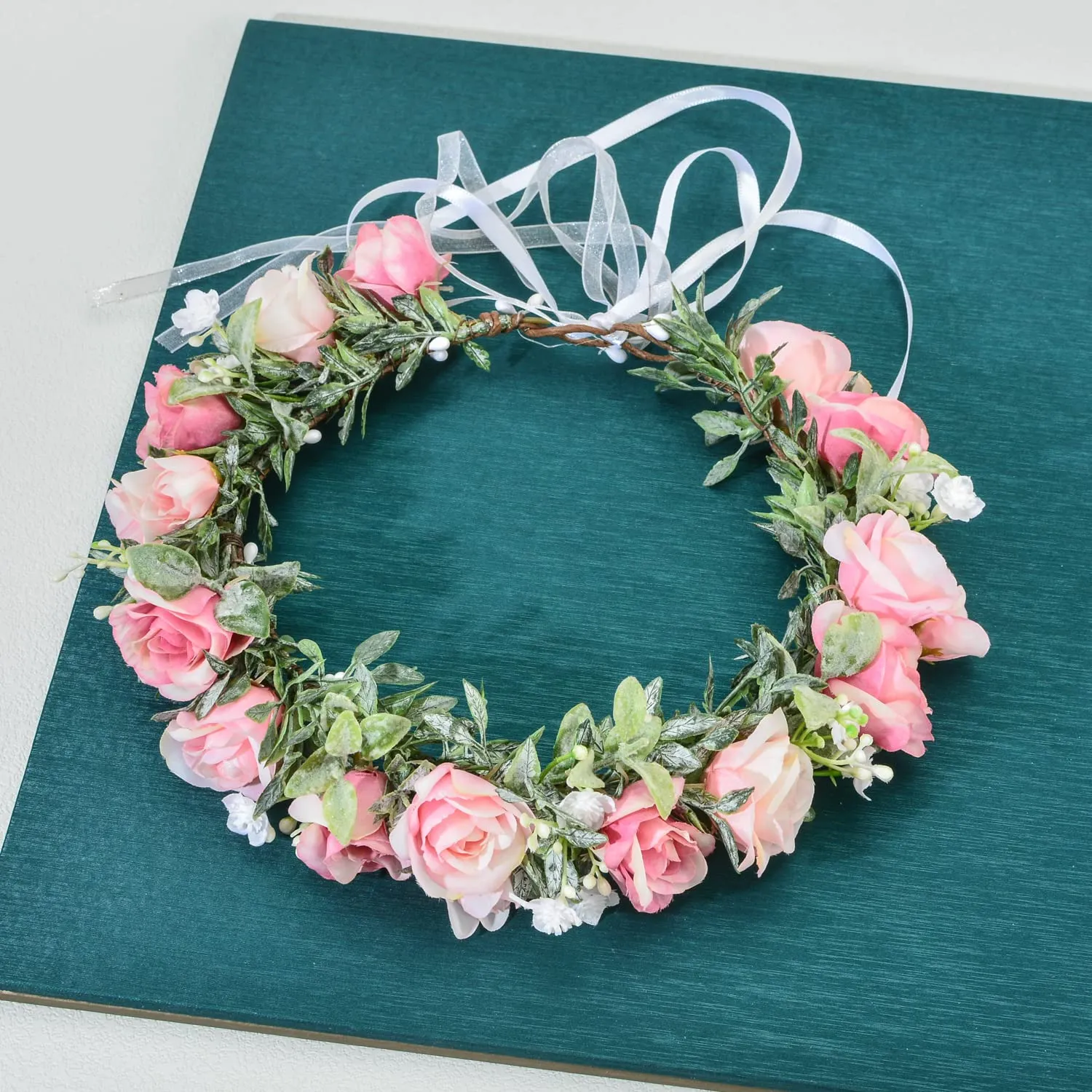 Baby Girls Flower Crown Headpiece Boho Little Wreaths for Weddings, Family Photography (Flower Red and White)