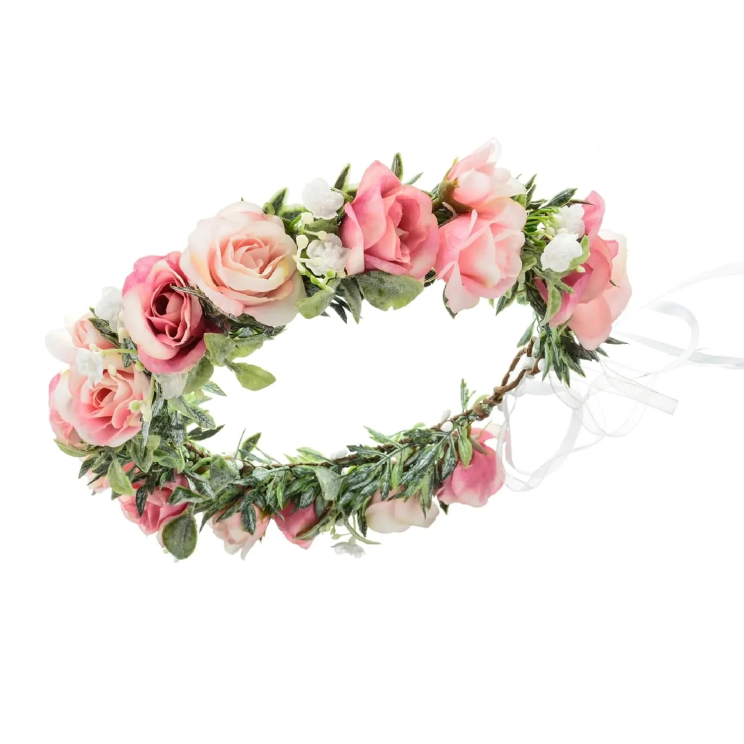 Baby Girls Flower Crown Headpiece Boho Little Wreaths for Weddings, Family Photography (Flower Red and White)
