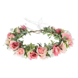 Baby Girls Flower Crown Headpiece Boho Little Wreaths for Weddings, Family Photography (Flower Red and White)