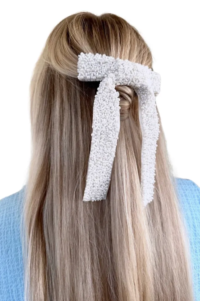 Bead Embellished Bow Barrette