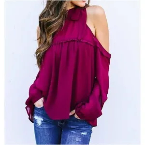 Bear Shoulder Straps Transparent Loose Chiffon Blouse