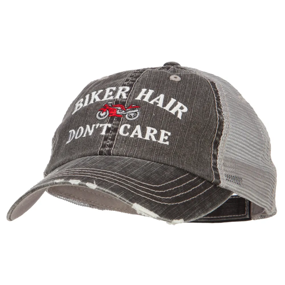 Biker Hair Don't Care Embroidered Cotton Mesh Cap