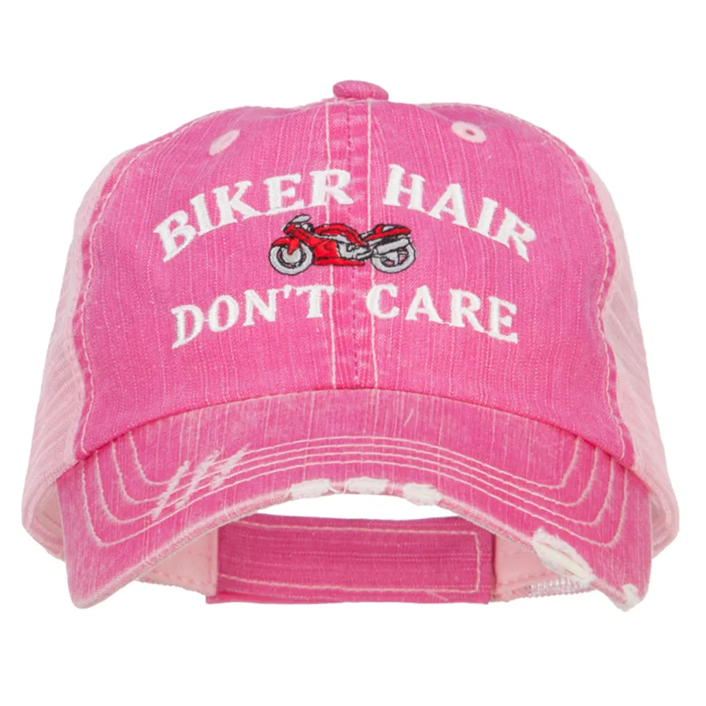 Biker Hair Don't Care Embroidered Cotton Mesh Cap