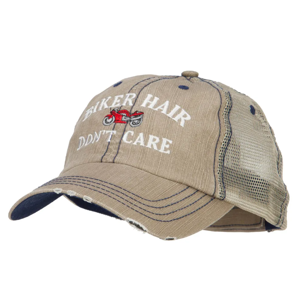 Biker Hair Don't Care Embroidered Cotton Mesh Cap