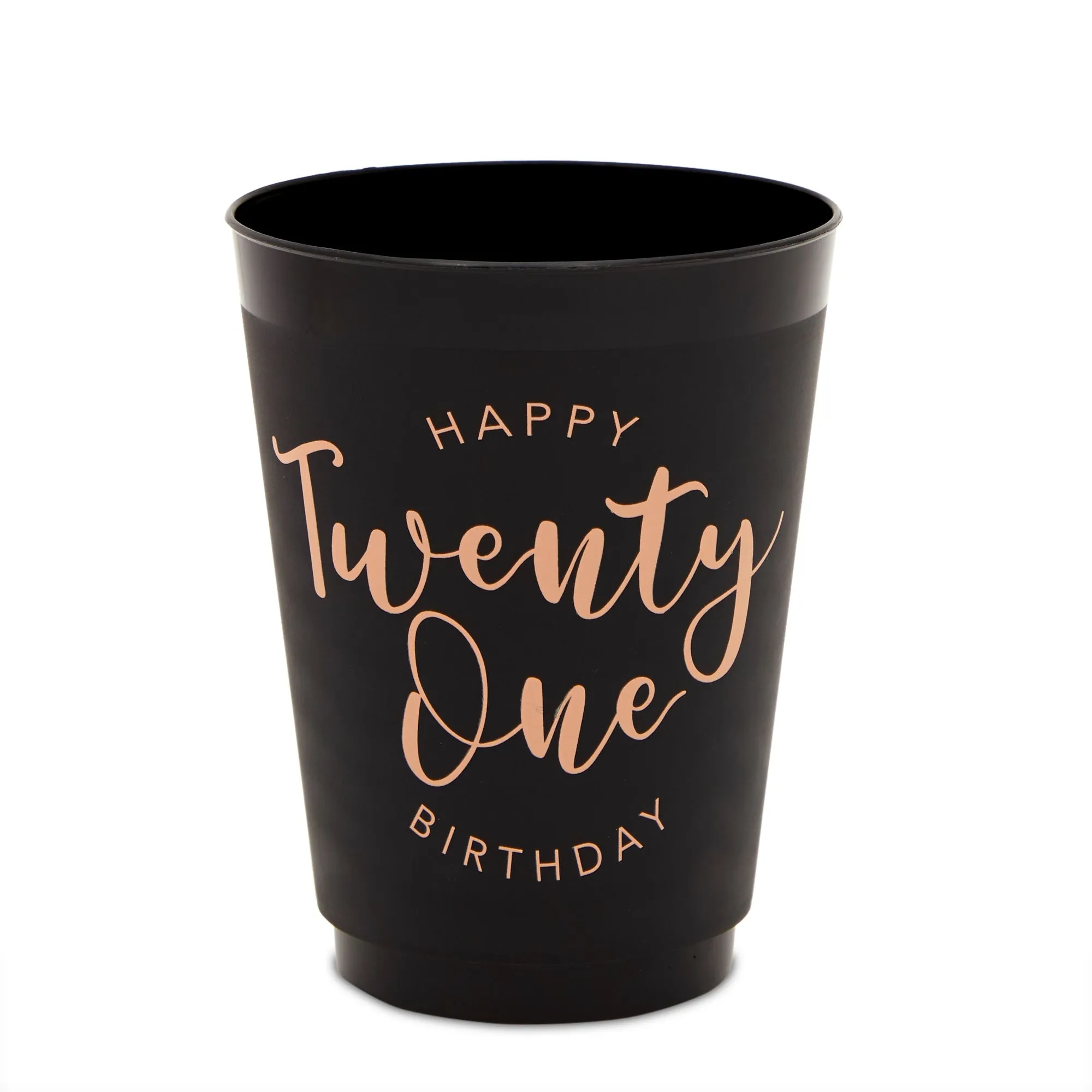 Black and Gold 21st Birthday Party Cups, Reusable Plastic Tumblers (16 oz, 16 Pack)