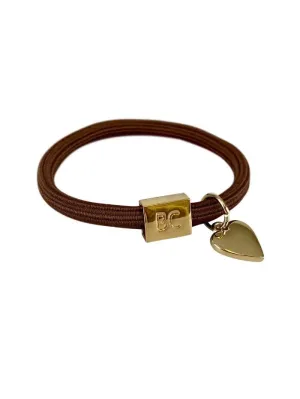 Black Colour Poppy Brown Hair Elastic/Bracelet With Gold Heart Charm 6740 BR