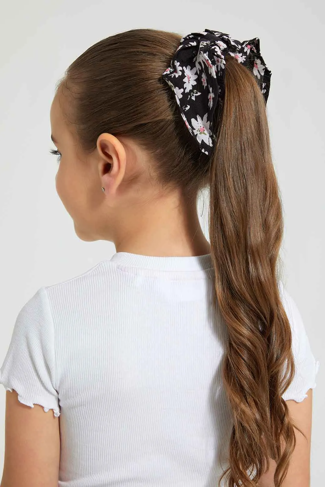 Black Floral Trouser With Hair Accessories