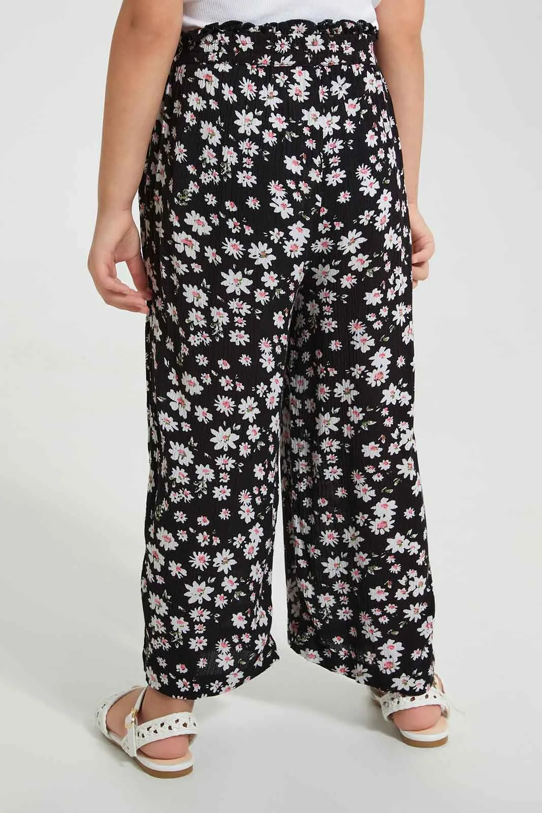 Black Floral Trouser With Hair Accessories