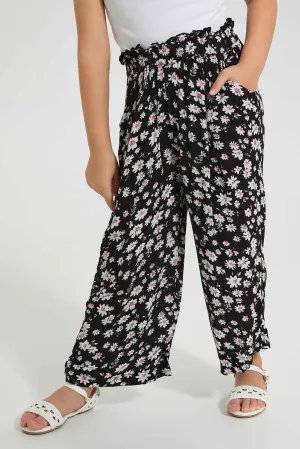 Black Floral Trouser With Hair Accessories