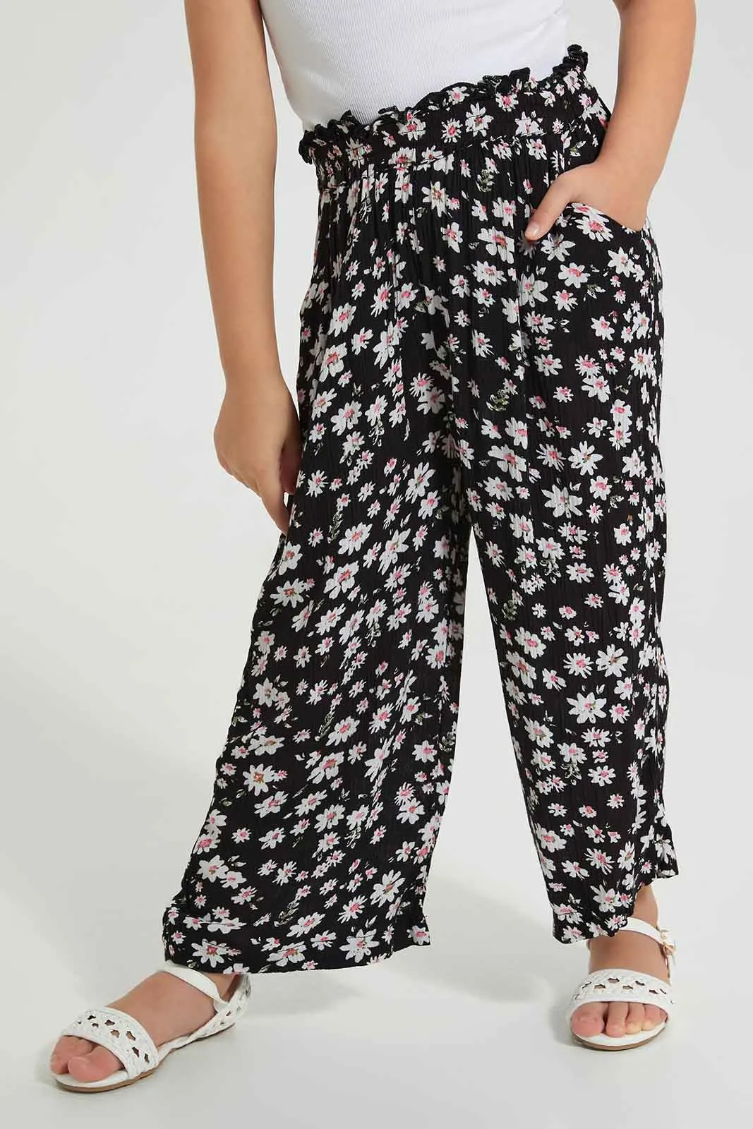 Black Floral Trouser With Hair Accessories