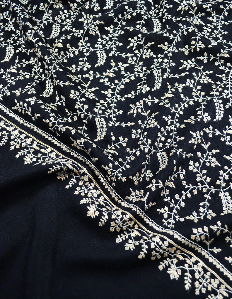 black jaali embroidery pashmina shawl 8078