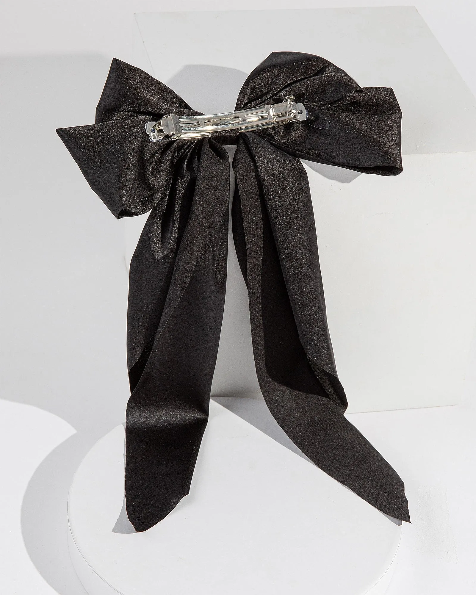 Black Large Long Bow Hair Clip