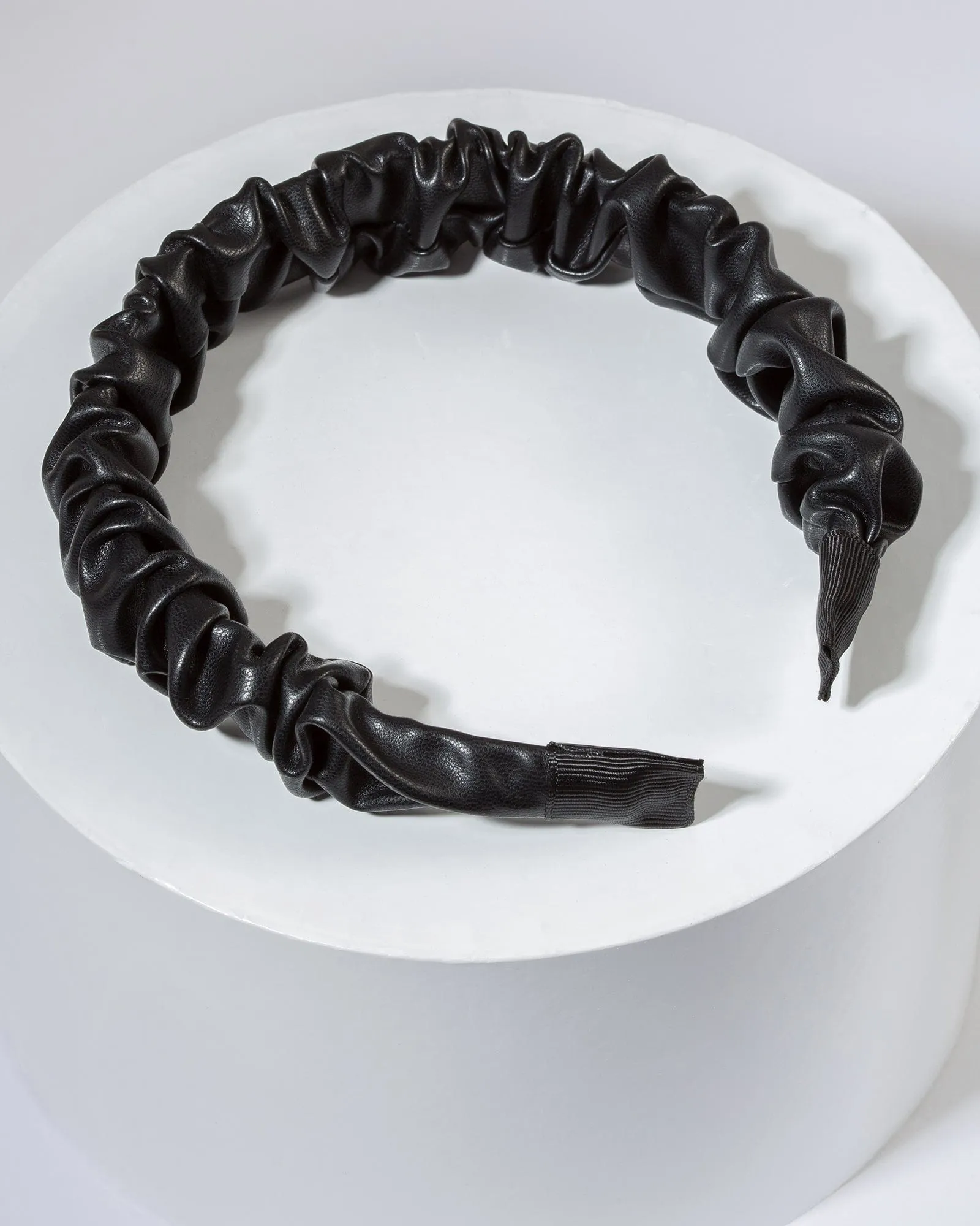 Black Leather Look Ruched Headband