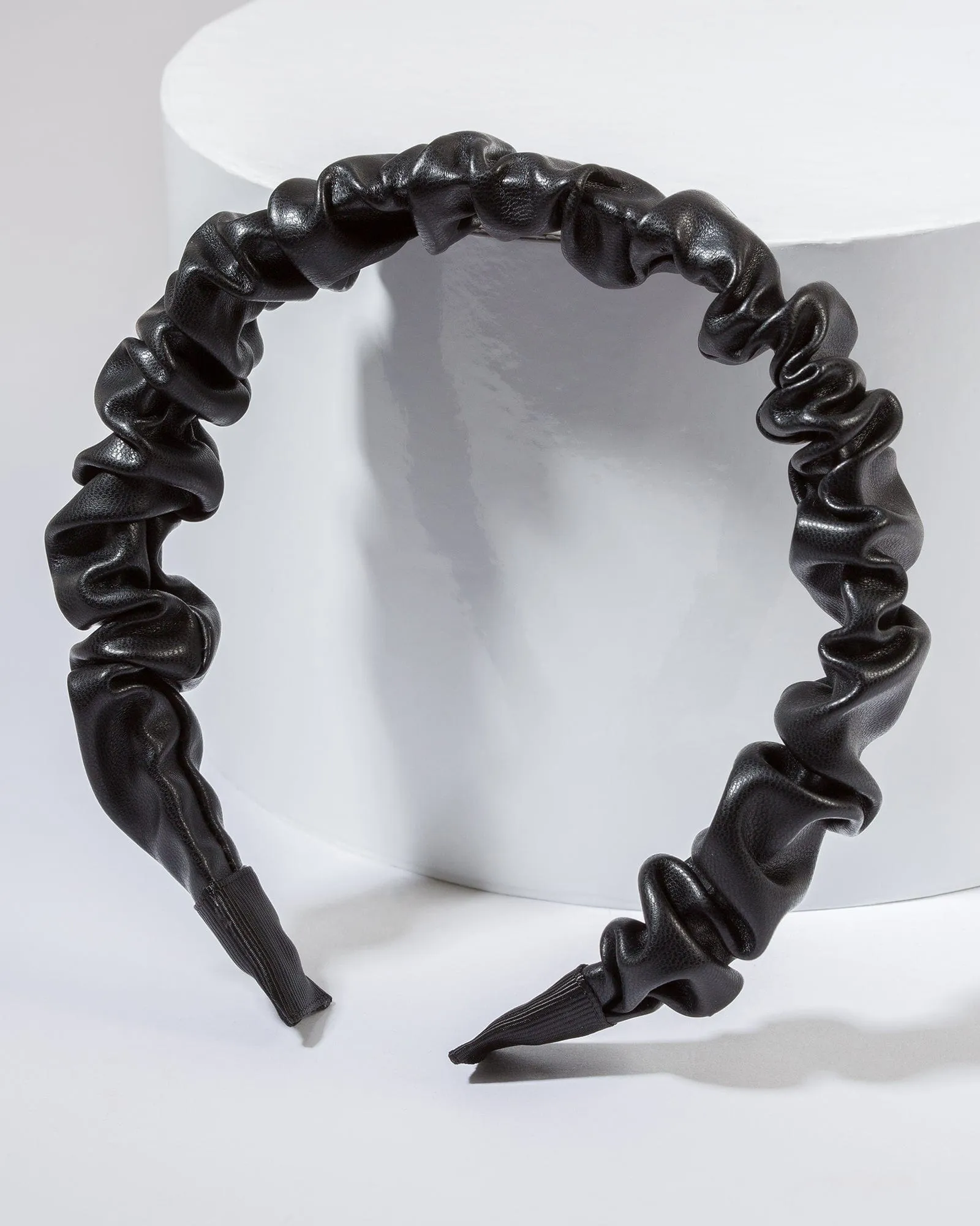 Black Leather Look Ruched Headband