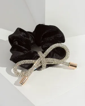 Black Rhinestone Bow Detail Scrunchie