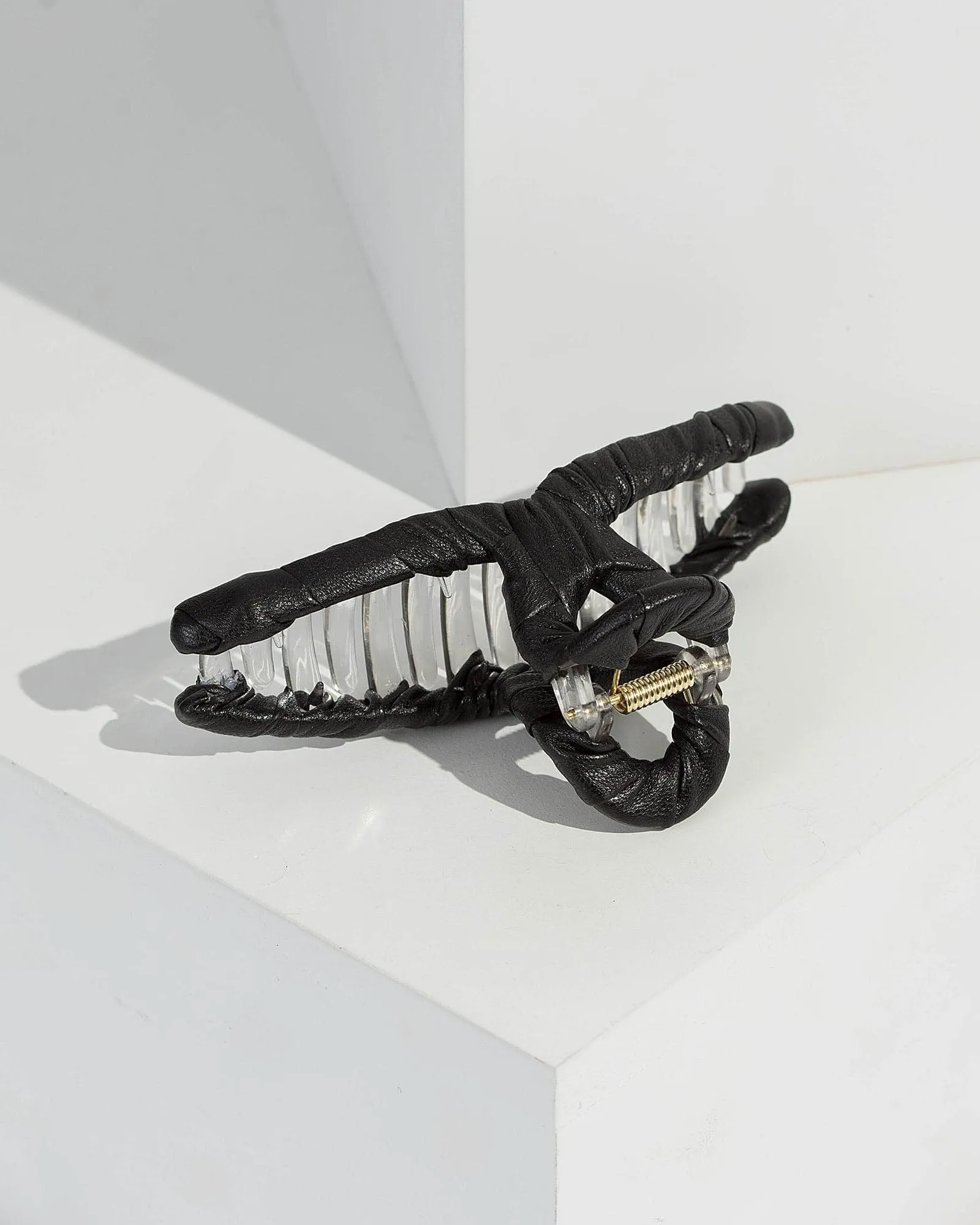 Black Twisted Leather Look Claw Clip