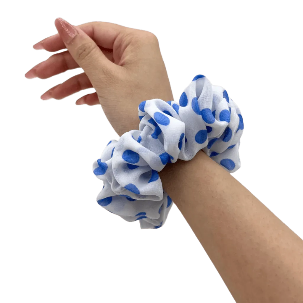 Blue Clouds Polka Dot Scrunchie