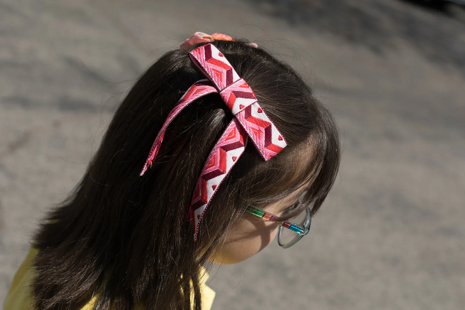 Blue Floral Geometric Vintage Woven Ribbon Hair Bow Clips
