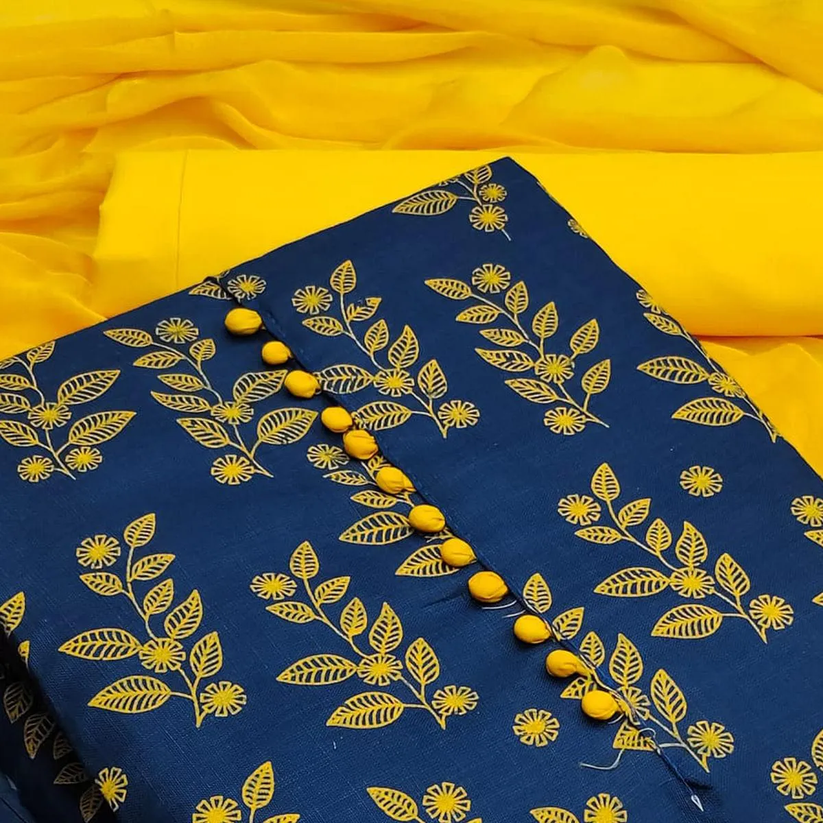 Blue Floral Printed Cotton Dress Material