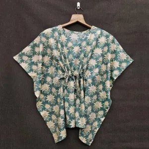 Blue Floral Printed Rayon Kaftan Top
