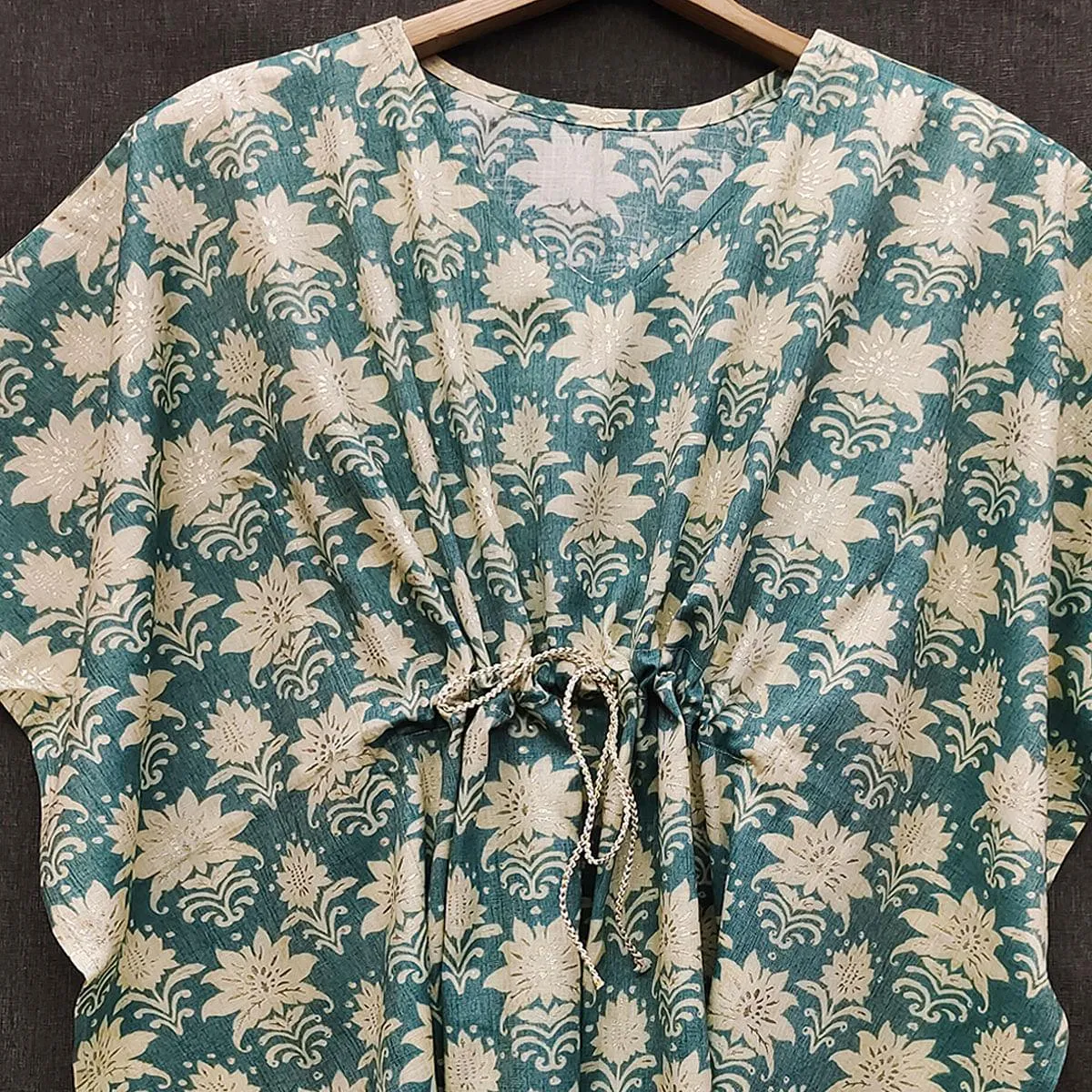 Blue Floral Printed Rayon Kaftan Top