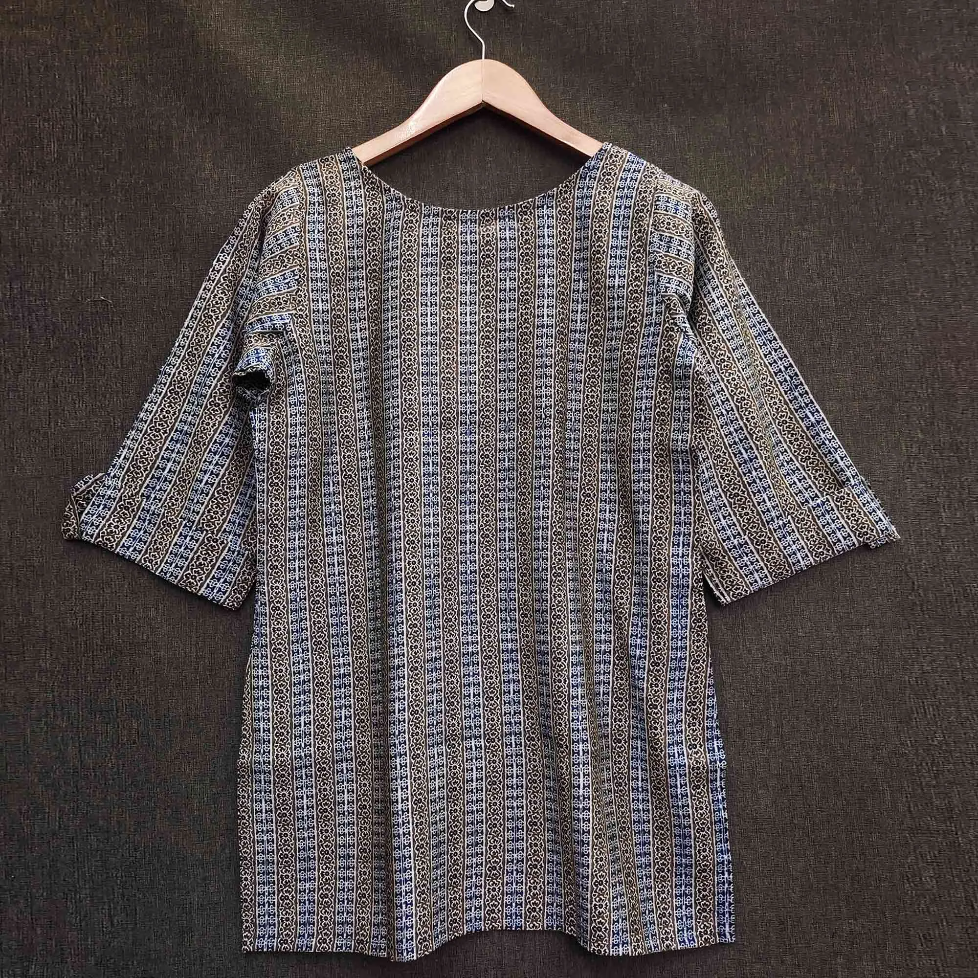 Blue Striped Printed Chanderi Top