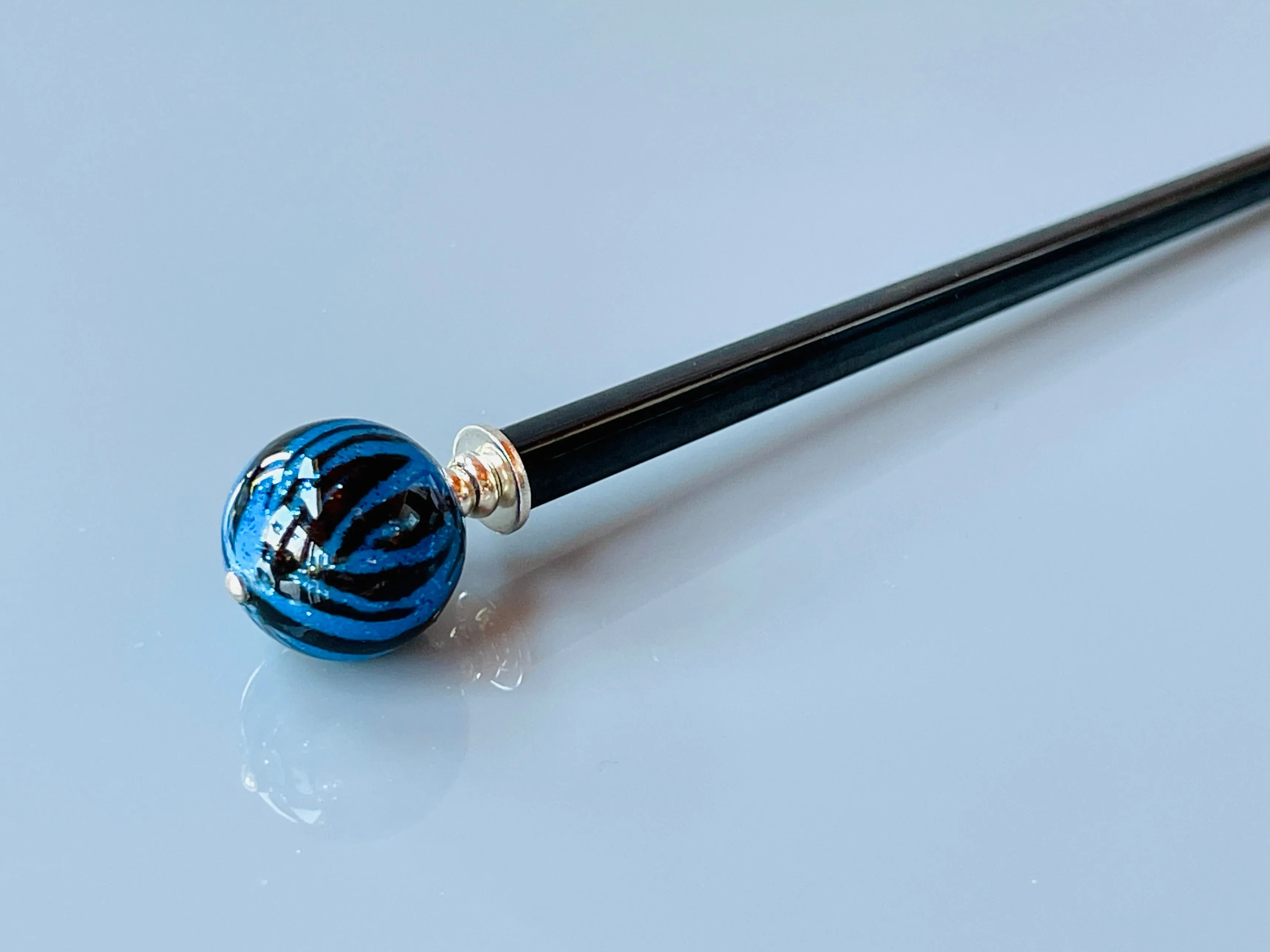 Blue Tiger Art Glass hair stick, hand made elegant hair pin shawl pin