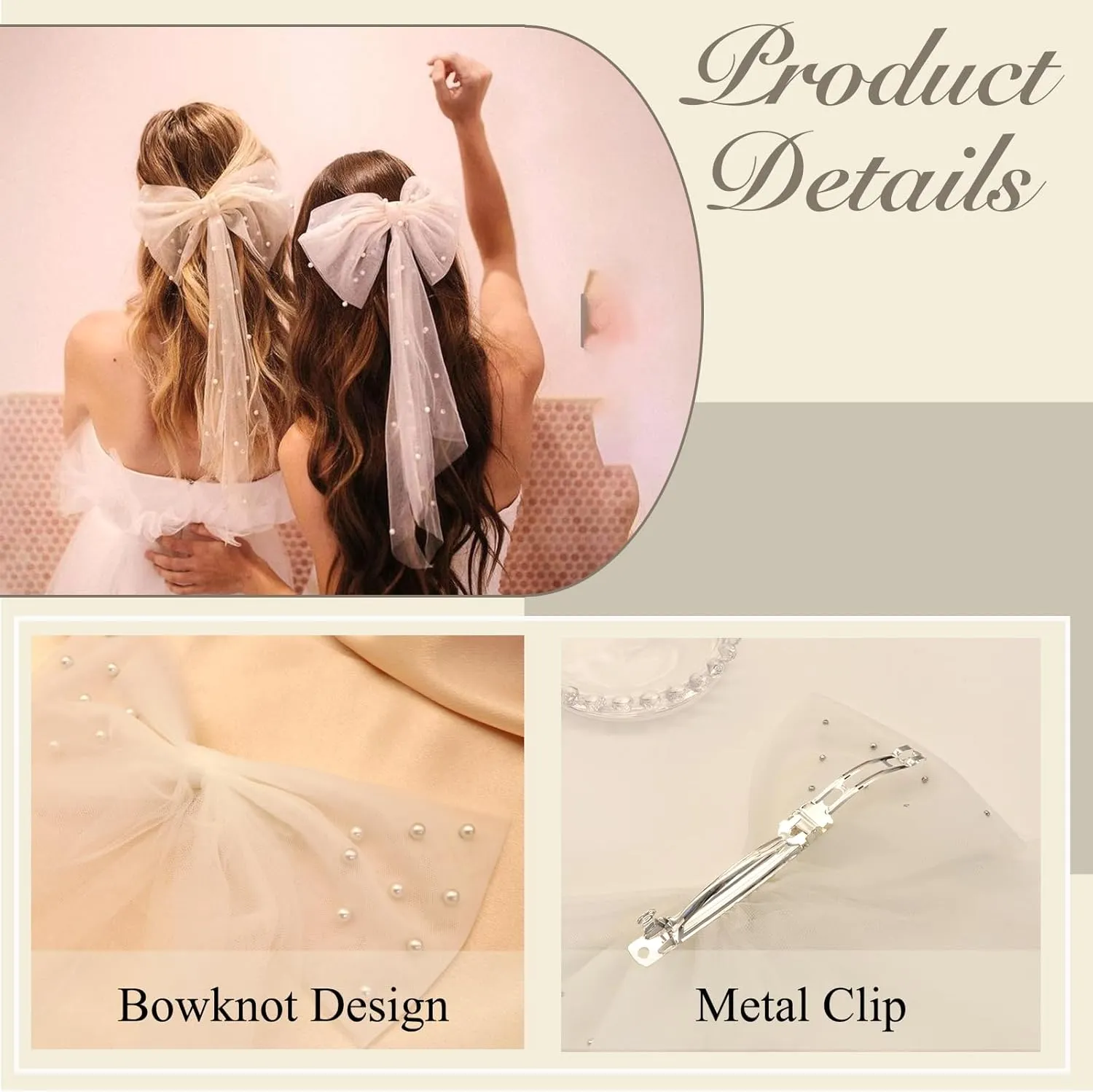 Bridal Veil Bachelorette Party Veil White Bow Wedding Veil Elegant Tulle Layer Hair Clip for Women and Girls