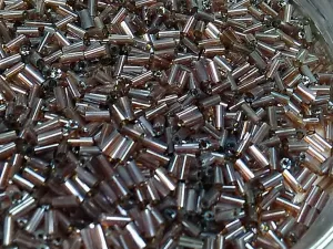 Brown Transparent Lustre Pipe / Bugle Glass Seed Beads