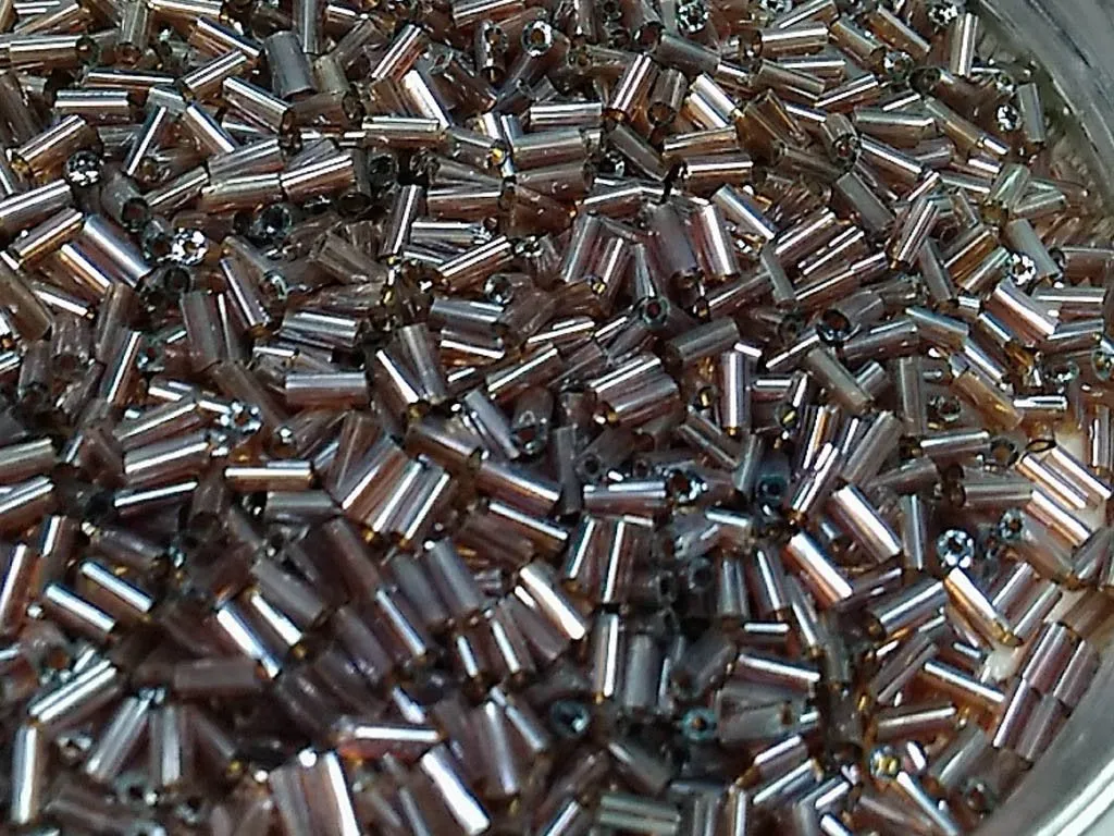 Brown Transparent Lustre Pipe / Bugle Glass Seed Beads