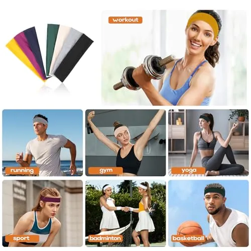 Buyisgle Workout Headbands for Women Non Slip - 8PCS Elastic Sport Head Bands for Women's Hair, Sweat Headband for Athletic Yoga Running Gym
