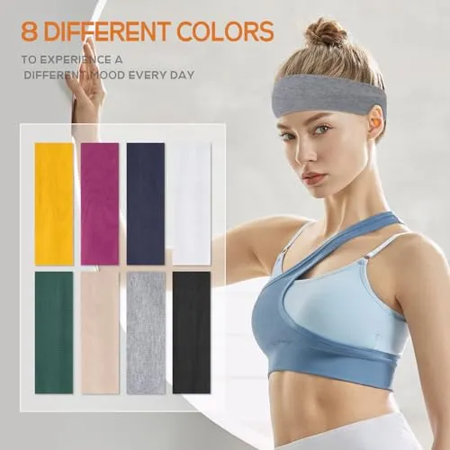 Buyisgle Workout Headbands for Women Non Slip - 8PCS Elastic Sport Head Bands for Women's Hair, Sweat Headband for Athletic Yoga Running Gym