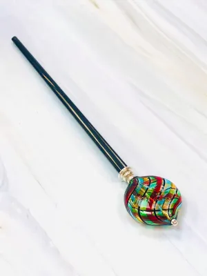Carnival Blown Glass hair stick, hand made hair stick, shawl pin