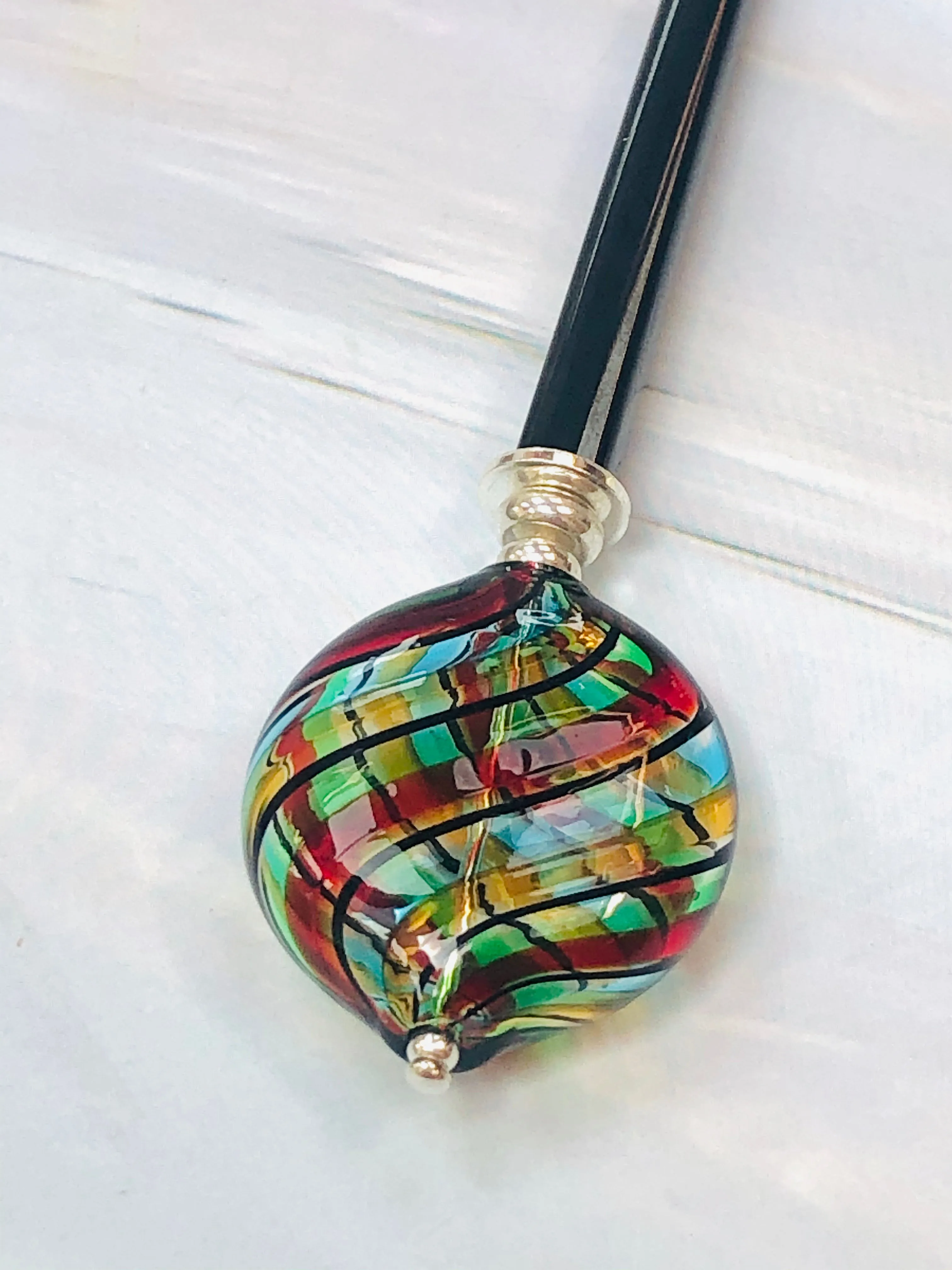Carnival Blown Glass hair stick, hand made hair stick, shawl pin