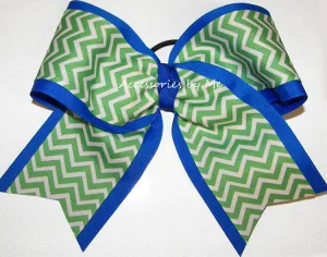 Chevron Lime Green Blue Cheer Bow