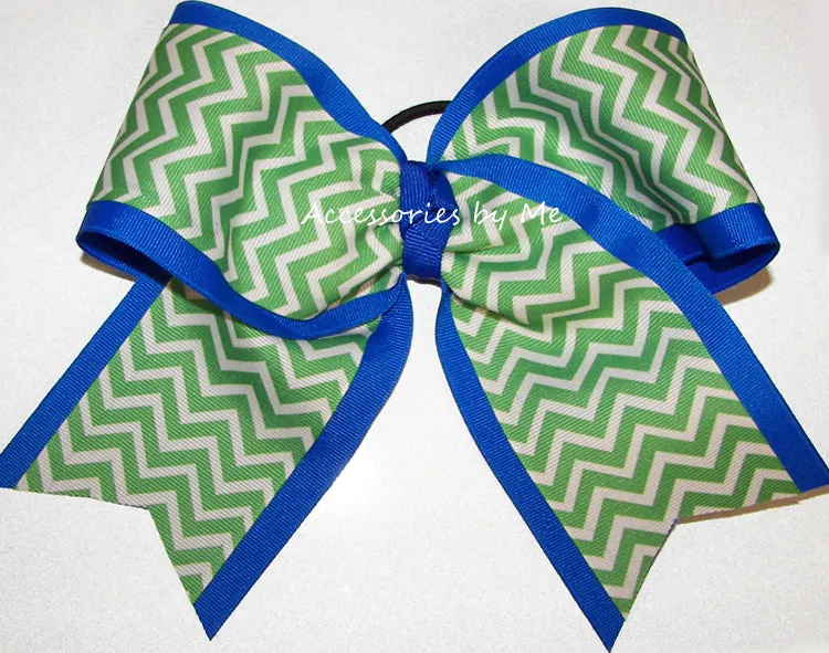 Chevron Lime Green Blue Cheer Bow