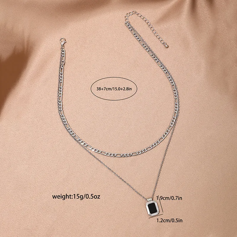 Chic Black Square Chain Necklace with Double-Layer Design