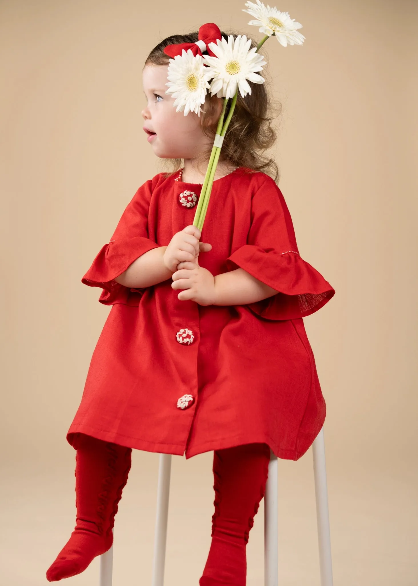 Christmas Wonderland | Red A-Line Dress | Cotton Linen