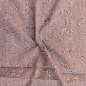 Coffee Brown Floral Hand Dyed Cotton Embroidered Fabric