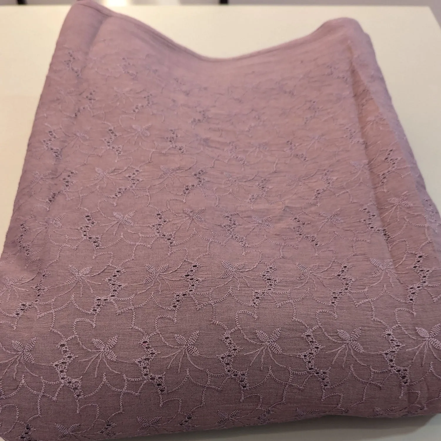 Coffee Brown Floral Hand Dyed Cotton Embroidered Fabric