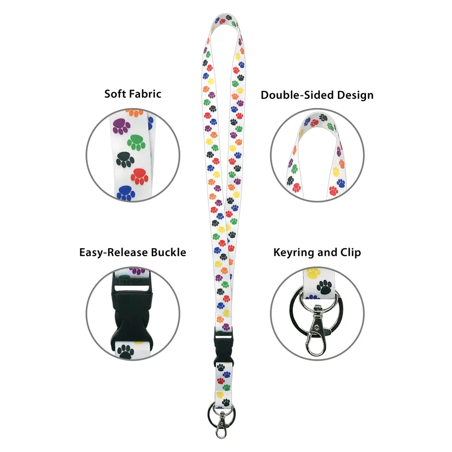 Colorful Paw Prints Lanyard